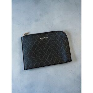 LANVIN Black Patterned Zip Cosmetic Makeup Pouch